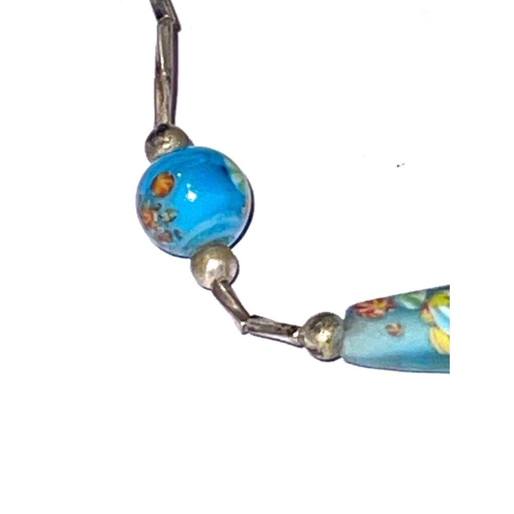 Vintage Silver Beaded Venetian Murano Millefiori Necklace Lot Blue and Red - Picture 5 of 10